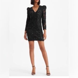 NWT Express Lace V-Neck Puff Sleeve Mini Sheath Dress Size S